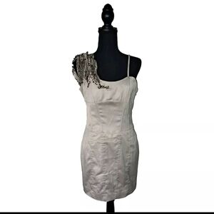 Black Women Size Small Cream Sequin Formal Cocktail Party Dress B25#17